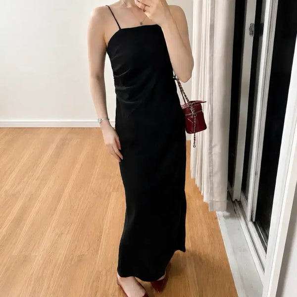 [BUNJANG] 8Seconds Black Satin Slip Long Dress S / 에잇세컨즈 새상품 블랙 새틴 슬립 롱원피스 S 데이트룩