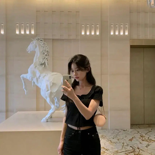 [BUNJANG] Younseul Margot Crop Blouse - Black / 윤슬 margot crop blouse 블라우스 블랙