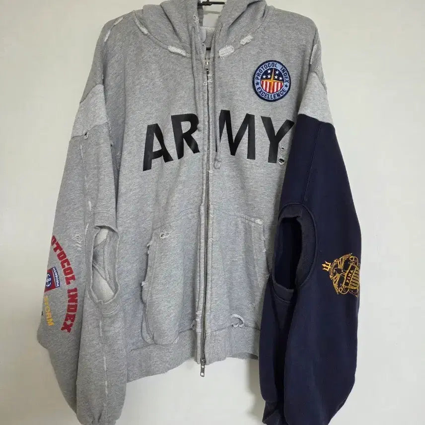 [BUNJANG] Protocol Index Reconstructed Sweatshirt Zip Hoodie Melange Grey / 프로토콜 인덱스 리컨스트럭티드 스웨트셔츠 집 후드 멜란지 그레이