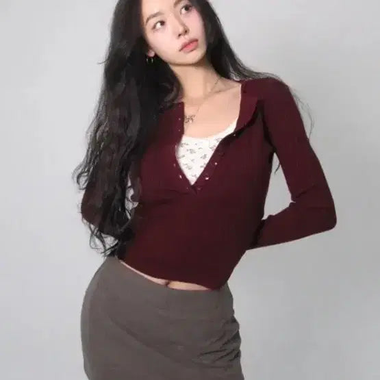 [BUNJANG] Pale J  Button Ribbed Knit Tee / 페일제이드 버튼 리브드 니트 티