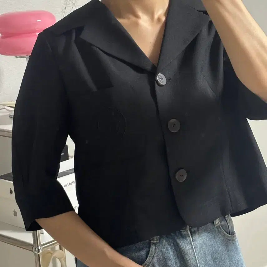 [BUNJANG] G-Cut Sailor Collar Black Summer Cropped Jacket / 지컷 세일러카라 블랙 여름 자켓 칠부 새제품
