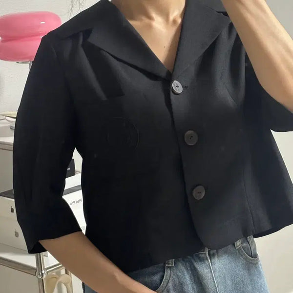 [BUNJANG] G-Cut Sailor Collar Black Summer Cropped Jacket / 지컷 세일러카라 블랙 여름 자켓 칠부 새제품