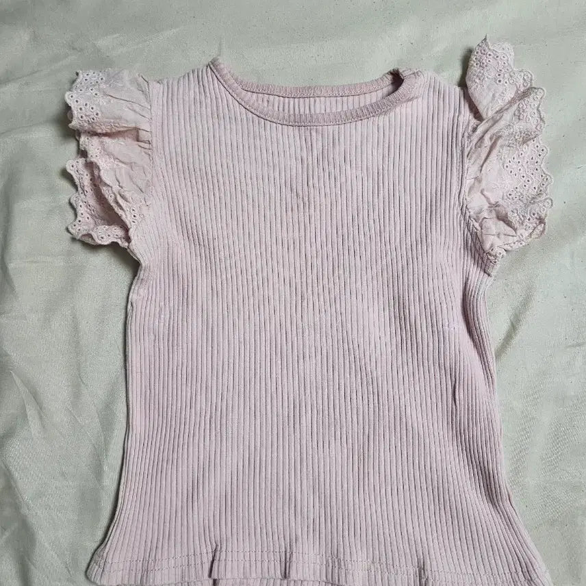 [BUNJANG] Ribbon Detail Shirring Sleeve Blouse - Pink (Size 120) / 리본 블라우스 셔링 소매 핑크 120
