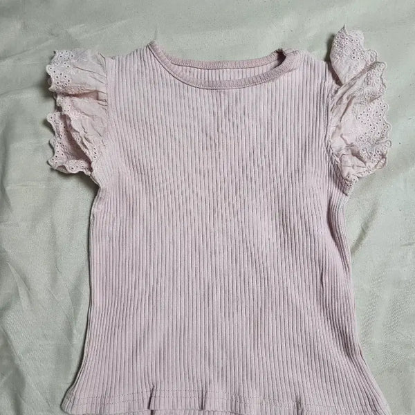[BUNJANG] Ribbon Detail Shirring Sleeve Blouse - Pink (Size 120) / 리본 블라우스 셔링 소매 핑크 120