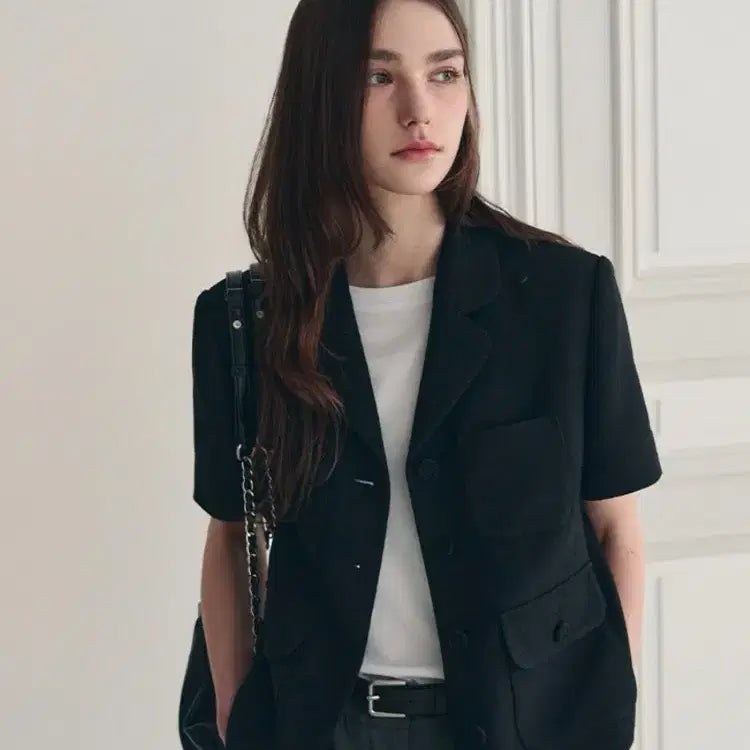 [BUNJANG] Drawfit Woman Short Sleeve Tweed Tailored Jacket Black / [드로우핏 우먼] 반팔트위드 테일러드 자켓_블랙