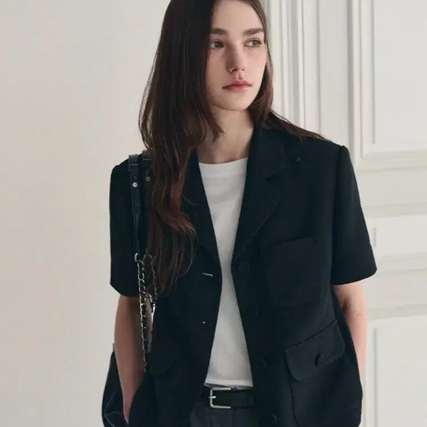 [BUNJANG] Drawfit Woman Short Sleeve Tweed Tailored Jacket Black / [드로우핏 우먼] 반팔트위드 테일러드 자켓_블랙