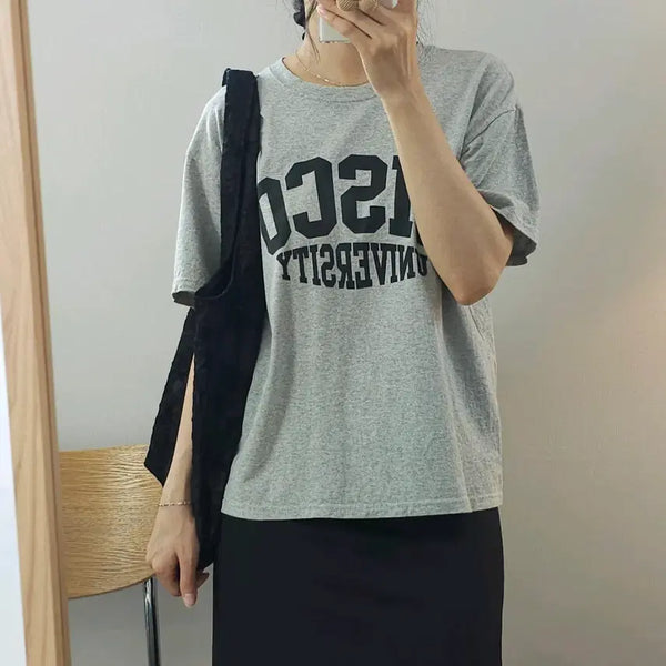 [BUNJANG] (F)OOPS Women's Lettering T-Shirt Grey / (F)OOPS 여성 반팔 티셔츠 레터링 그레이 F18W4297