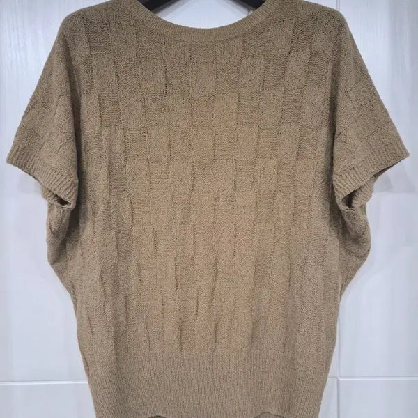 [BUNJANG] Max Studio Checkerboard Knit Short Sleeve Top / 니트 베이지 반팔