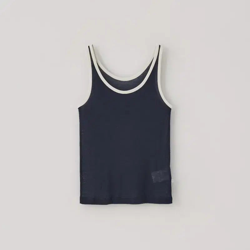 [BUNJANG] Thanat Outline Trim Sleeveless Navy / 타낫 아웃라인 트림 슬리브리스 네이비