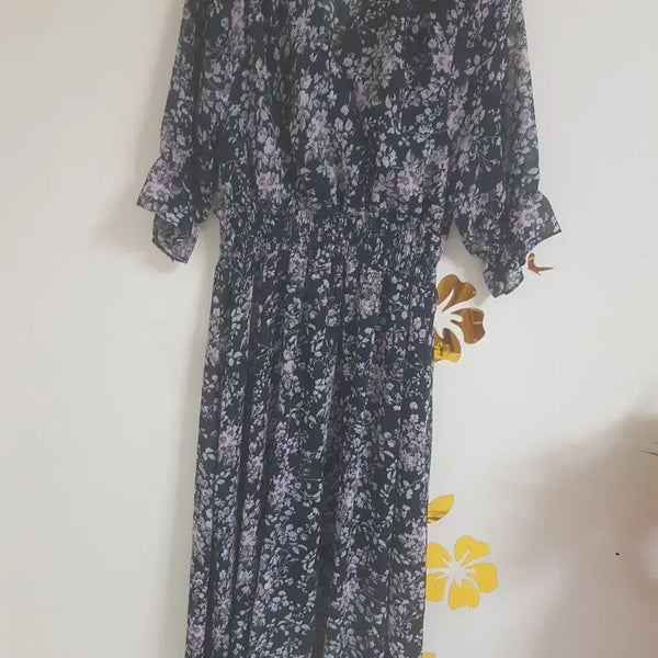 [BUNJANG] Floral Chiffon Long Dress (Size 55) / 꽃무늬 쉬폰 롱 원피스(55)