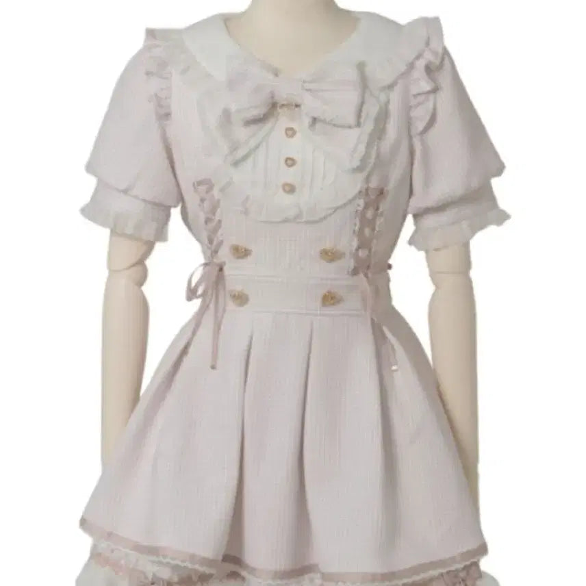 [BUNJANG] Lizlisa Frill Yoke Ribbon Short Sleeve Setup Dress / 리즈리사 프릴 요크 리본 반팔 셋업 양산형 지뢰계 스나계 원피스 피움
