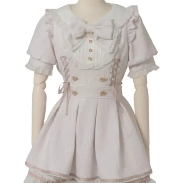 [BUNJANG] Lizlisa Frill Yoke Ribbon Short Sleeve Setup Dress / 리즈리사 프릴 요크 리본 반팔 셋업 양산형 지뢰계 스나계 원피스 피움