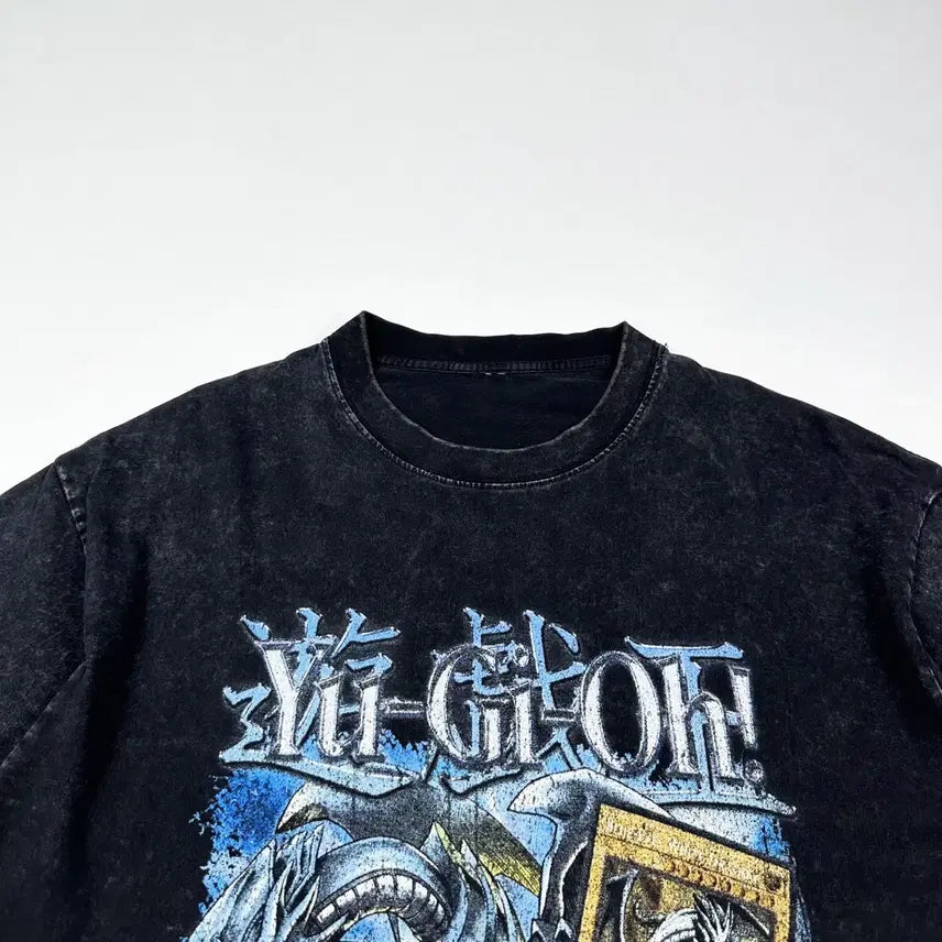 [BUNJANG] VTG Yu-Gi-Oh! Blue-Eyes White Dragon Charcoal Pigment T-Shirt (L) / VTG 빈티지 유희왕 백룡 차콜 피그먼트 반팔티셔츠 (L)