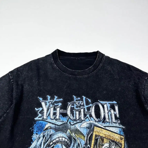 [BUNJANG] VTG Yu-Gi-Oh! Blue-Eyes White Dragon Charcoal Pigment T-Shirt (L) / VTG 빈티지 유희왕 백룡 차콜 피그먼트 반팔티셔츠 (L)