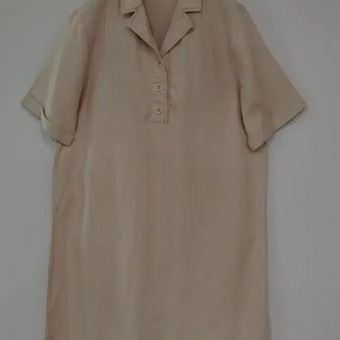 [BUNJANG] SPAO Beige Linen Rayon Blend Semi-Open Boxy Fit Midi Dress / 스파오 베이지색 린넨과 레이온혼방 반오픈 박시핏 원피스