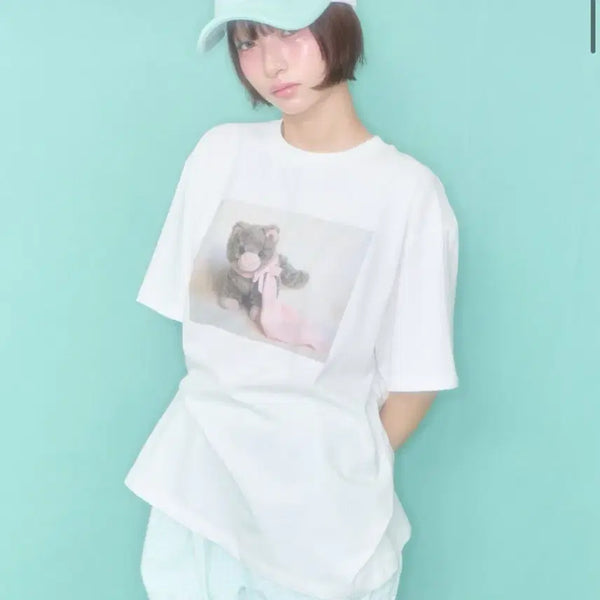 [BUNJANG] Three Times Kiri Baby Kiri Cat Boxy T-Shirt White / 샤키리 베이비 키리 고양이 박시 티셔츠 반팔 새상품 쓰리타임즈 클리시어