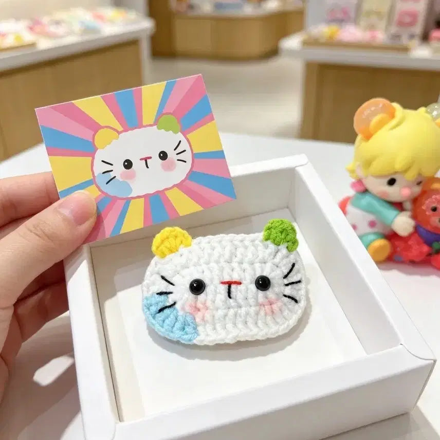 [BUNJANG] Handmade Knitted Cat Hair Clip / 손뜨개 귀여운 고양이 뜨개 머리핀 핸드메이드