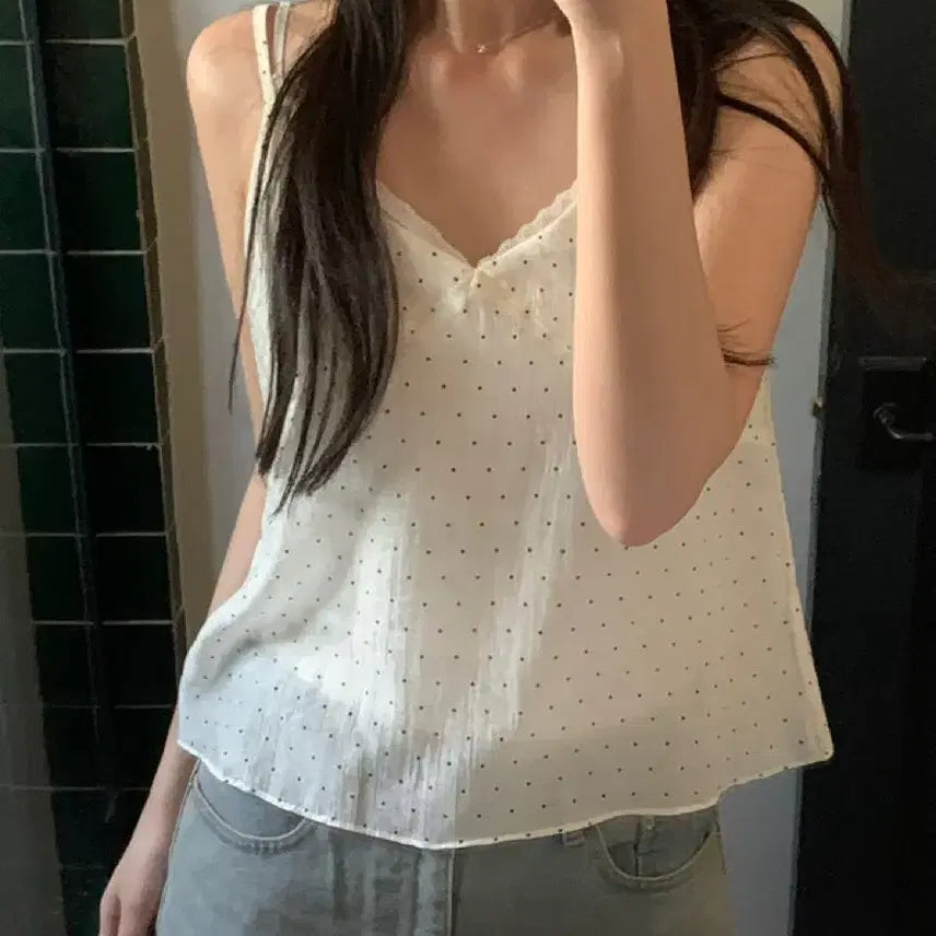 [BUNJANG] Peter and Wendy Airy Dot Chiffon Camisole Blouse / (새상품)피터앤웬디 에리 도트 쉬폰 나시 블라우스
