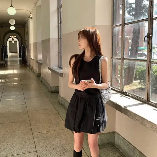 [BUNJANG] Balloon Mini Tank Dress Black / 벌룬 미니 나시 원피스 블랙