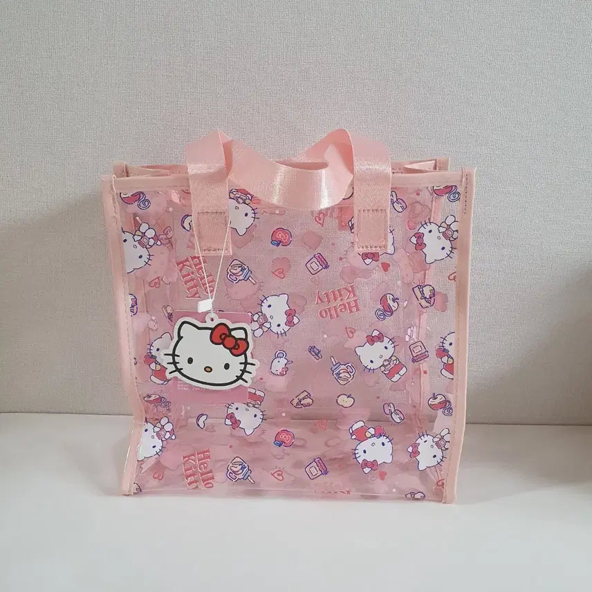 [BUNJANG] Sanrio Hello Kitty Pattern Clear Tote Bag / 산리오 키티 패턴 투명 토트백 가방 에코백