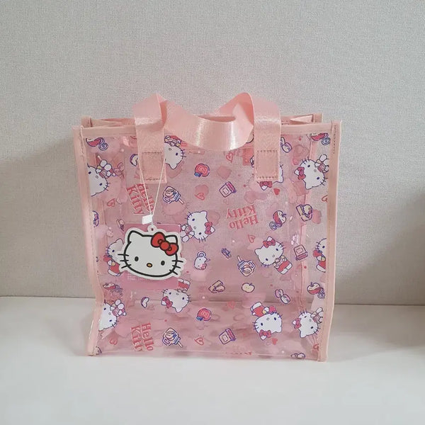 [BUNJANG] Sanrio Hello Kitty Pattern Clear Tote Bag / 산리오 키티 패턴 투명 토트백 가방 에코백