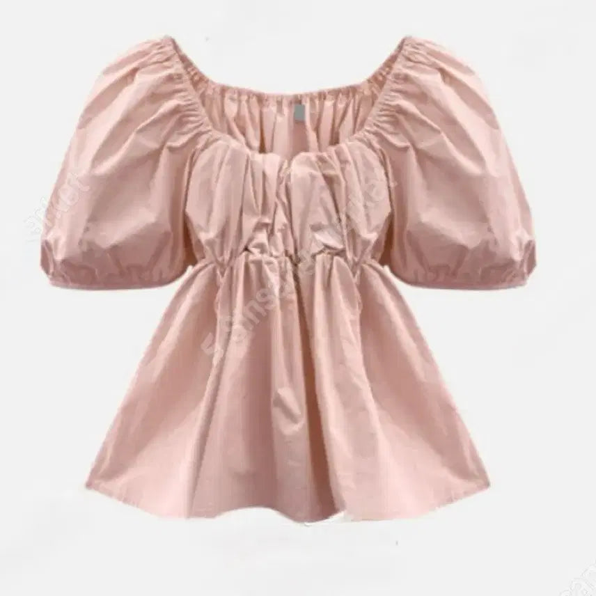 [BUNJANG] Puff Square Neck Blouse - Pink / 퍼프 스퀘어넥 블라우스 핑크 새상품