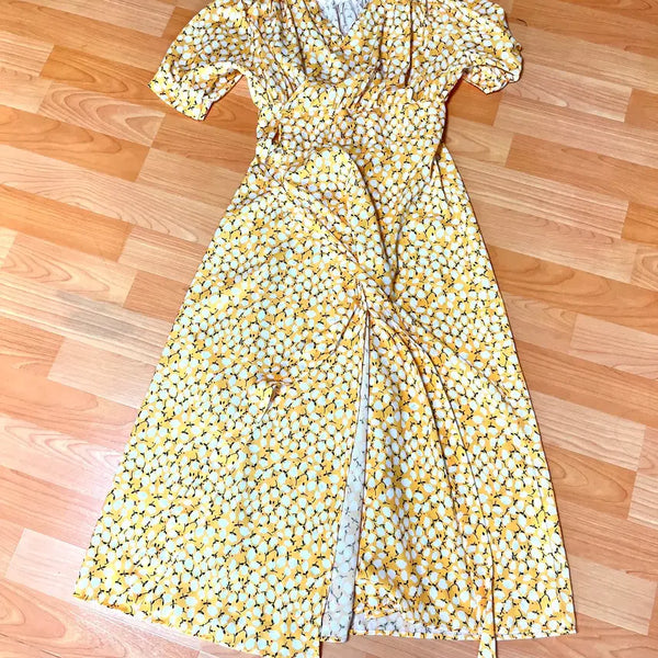 [BUNJANG] Yellow Long Wrap V-Neck Dress / 노랑 롱 랩 브이넥 원피스 휴양지 수영 겉 옷 나들이 데이트