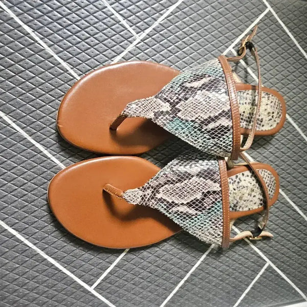 [BUNJANG] Snake Pattern Strap Sandals Brown / 뱀피 패턴 스트랩 샌들 브라운