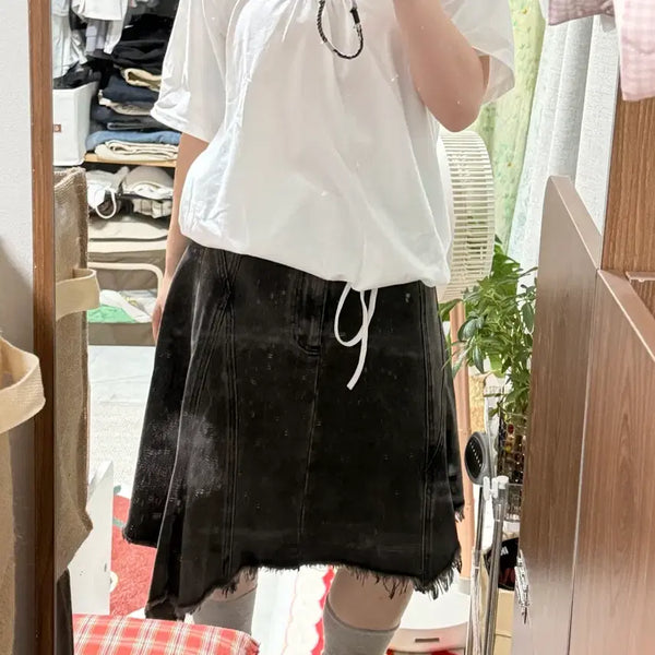 [BUNJANG] Matinkim Washing Black Asymmetric Skirt / 마뗑김 워싱블랙 언발란스 스커트
