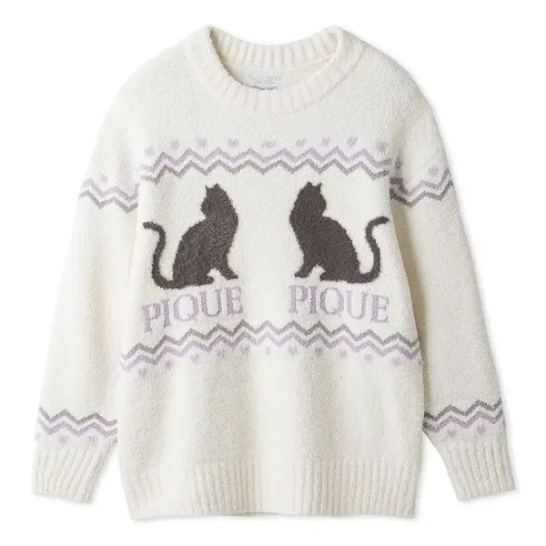 [BUNJANG] Gelato Pique Cat Knit Roomwear Pullover / 젤라또피케 고양이 퍼플 아이보리 니트 룸웨어 풀오버
