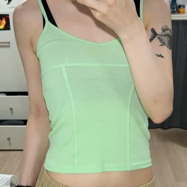 [BUNJANG] Neon Green Cut-Out Sleeveless Top / 네온 그린 절개 슬리브리스