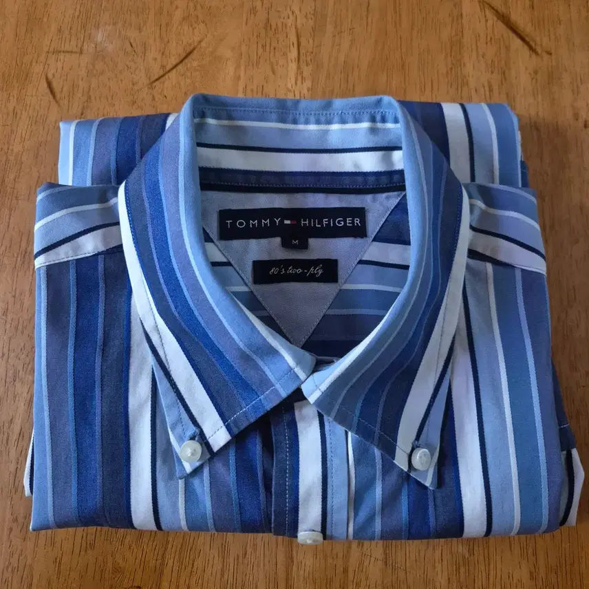 [BUNJANG] Tommy Hilfiger Striped Short Sleeve Shirt Blue M / 타미힐피거 스트라이프 셔츠 블루 M