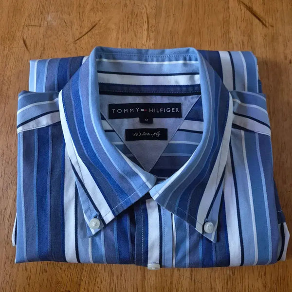 [BUNJANG] Tommy Hilfiger Striped Short Sleeve Shirt Blue M / 타미힐피거 스트라이프 셔츠 블루 M