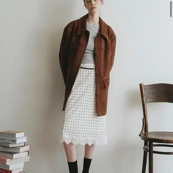[BUNJANG] Shadrama Dot Lace Midi Skirt White / 샤드라마 도트 레이스 스커트 화이트