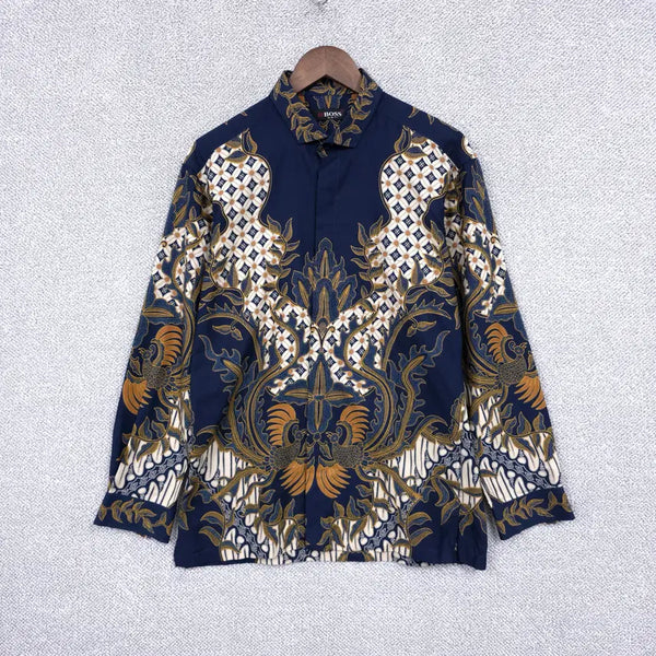 [BUNJANG] BOSS Desperado Luxury Peacock Pattern Cotton Long Sleeve Shirt (Size 100) / BOSS 남성 데스페라도 럭셔리 공작 패턴 코튼 긴팔 셔츠 100