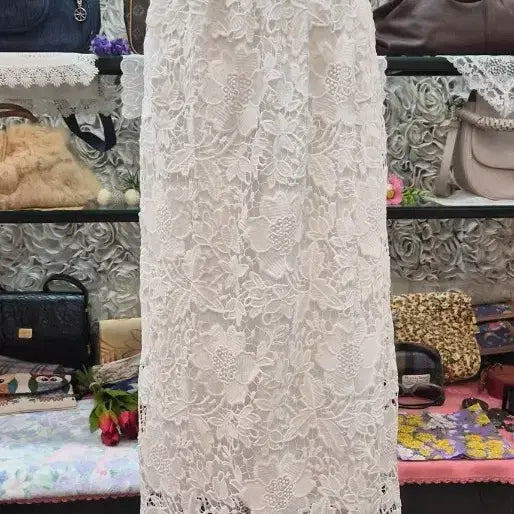 [BUNJANG] Silk Lace Punching Maxi Long Skirt / 실크 레이스 펀칭 맥시 롱스커트 55 66 77 프리사이즈