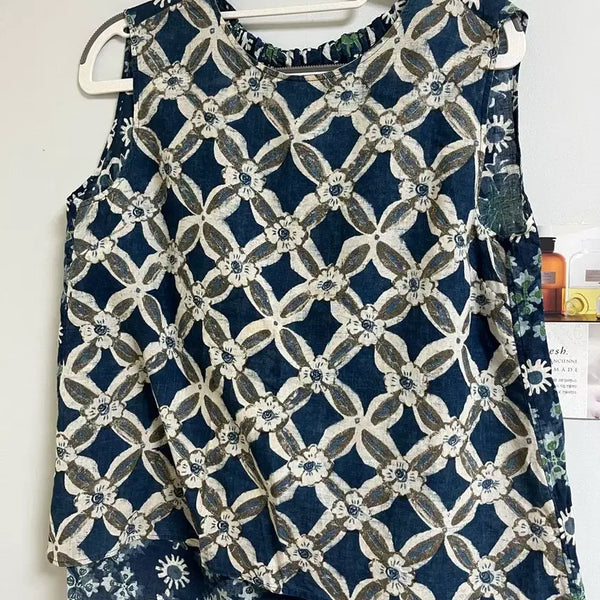 [BUNJANG] 45R (45rpm) Sleeveless Blouse - White/Patterned Cotton - Size 2 (55-66) / 일본브랜드 45rpm 나시브라우스