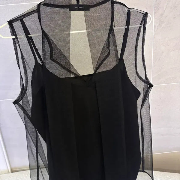 [BUNJANG] The Lauren Scarf Mesh Tulle Blouse Black / 더로랑 Scarf mesh tulle blouse 블라우스 블랙