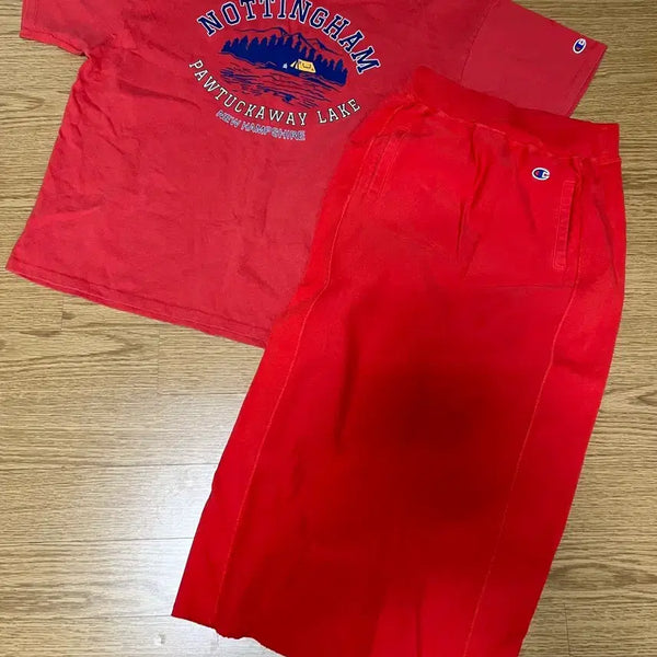 [BUNJANG] Champion Red Sweat Suit Set - Large / 챔피온 상하의 세트