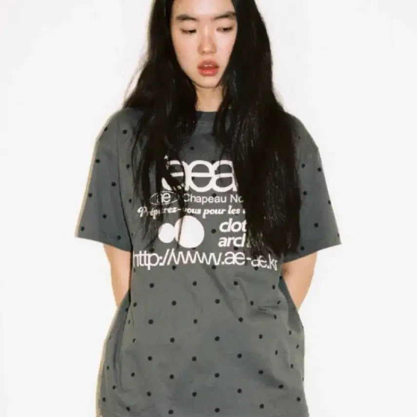 [BUNJANG] AEAE Web Logo Polka Dot Short Sleeve T-Shirt / aeae 에이이에이이 웹 로고 땡땡이 반팔 티셔츠
