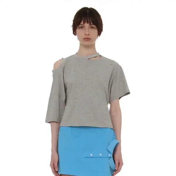 [BUNJANG] Partimento Women's Two-Way Cut-Out Asymmetrical T-Shirt - Grey / [새제품] 파르티멘토 우먼 투웨이 컷아웃 언발란스 티셔츠 그레이