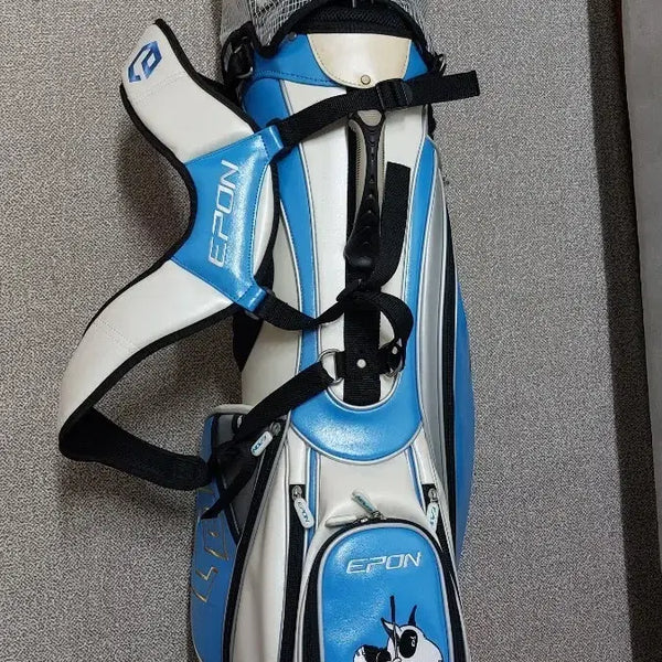 [BUNJANG] EPON Blue/White Lightweight Caddy Bag with Bulldog Character / EPON  블루/화이트 골프 경량캐디백