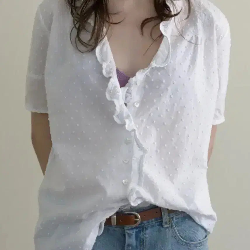 [BUNJANG] Via Plain Bell Frill Cotton Blouse / 비아플레인 벨 프릴 코튼 블라우스
