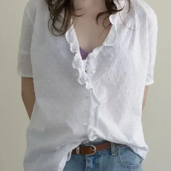 [BUNJANG] Via Plain Bell Frill Cotton Blouse / 비아플레인 벨 프릴 코튼 블라우스