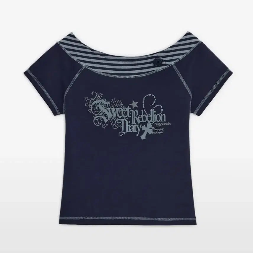 [BUNJANG] Hug Your Skin Sweet Stripe Boatneck Tee (Navy) / 허그유어스킨 스위트 스트라이프 보트넥 티 (네이비)