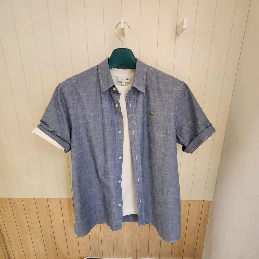 [BUNJANG] Lacoste Men's Chambray Short-Sleeve Shirt / (새상품) 라코스테 남성 샴브레이 반팔 셔츠(남방)