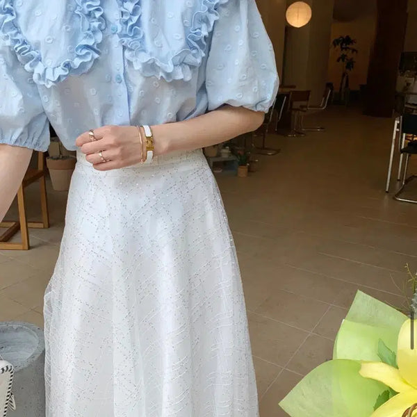 [BUNJANG] Bicini Shiny Blouse / 블라우스 바이씨니 샤이니 스커트에 코디된 블라우스