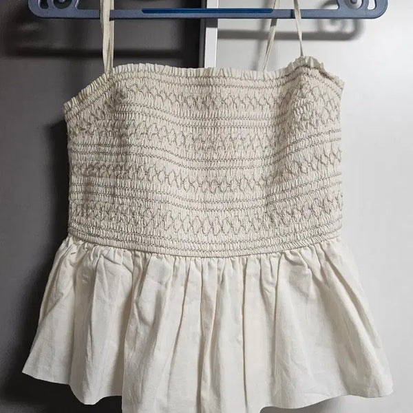 [BUNJANG] Dynamite Ivory Crochet Peplum Top / 다이너마이트 아이보리 크로셰 페플럼 탑