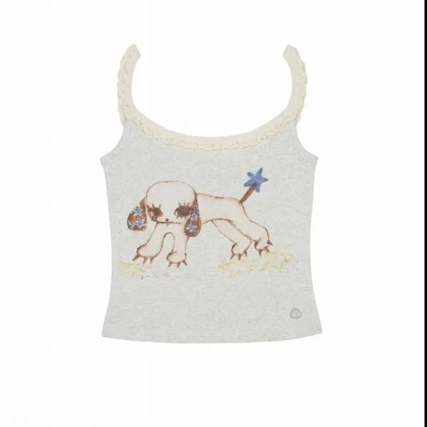 [BUNJANG] Koiseio Vintage Puppy Lace Sleeveless Light Melange Top / 코이세이오 빈티지 퍼피 레이스 슬리브리스 라이트멜란지