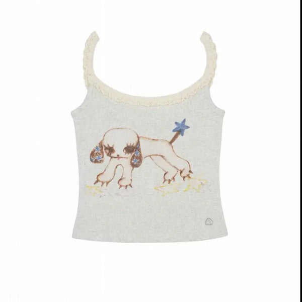 [BUNJANG] Koiseio Vintage Puppy Lace Sleeveless Light Melange Top / 코이세이오 빈티지 퍼피 레이스 슬리브리스 라이트멜란지